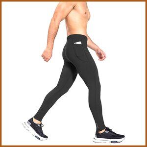 Men's Winter Running Tights Thermal Fleece Leggings Water Resistant Zipper